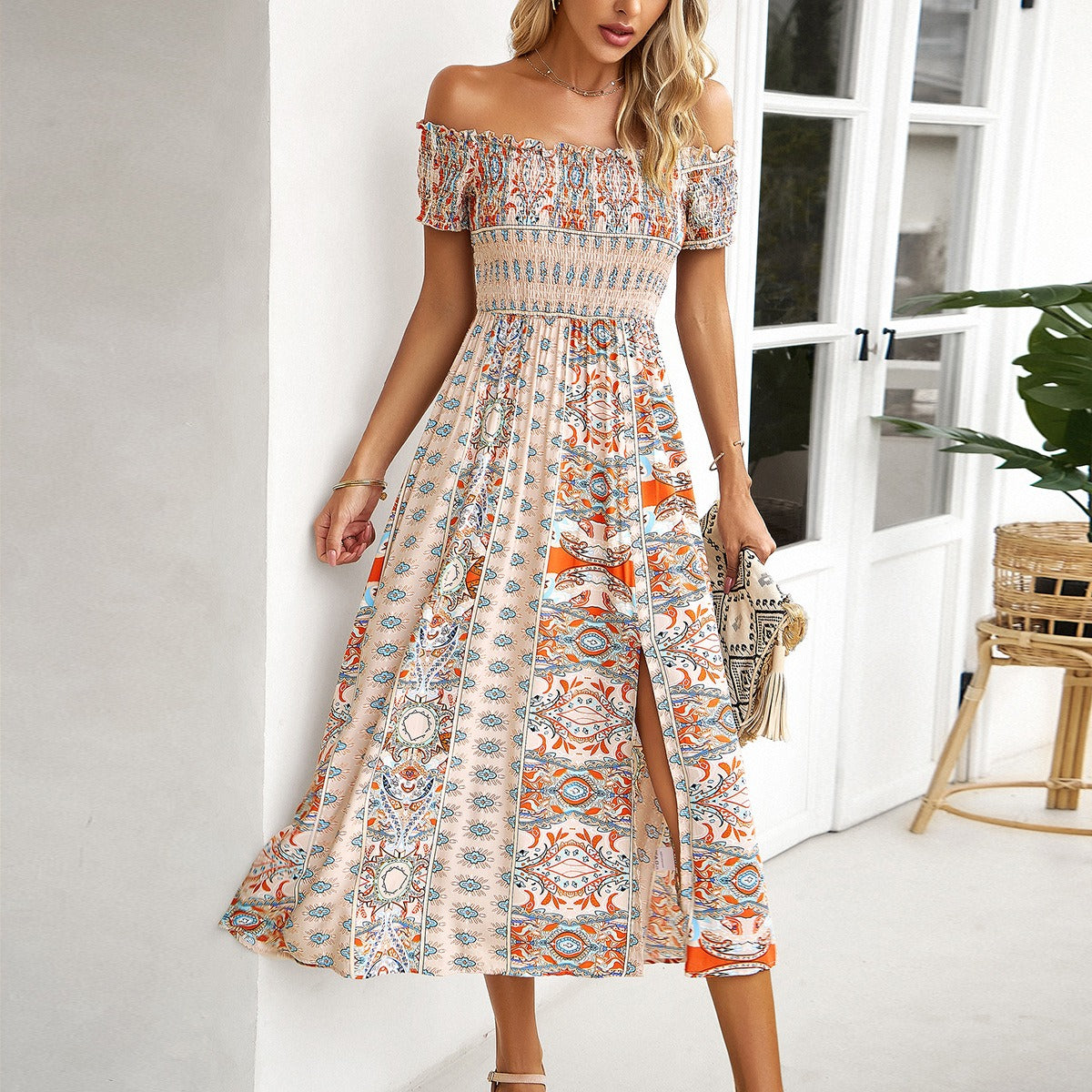 Spring/Summer One Shoulder Bohemian Split hem Dress