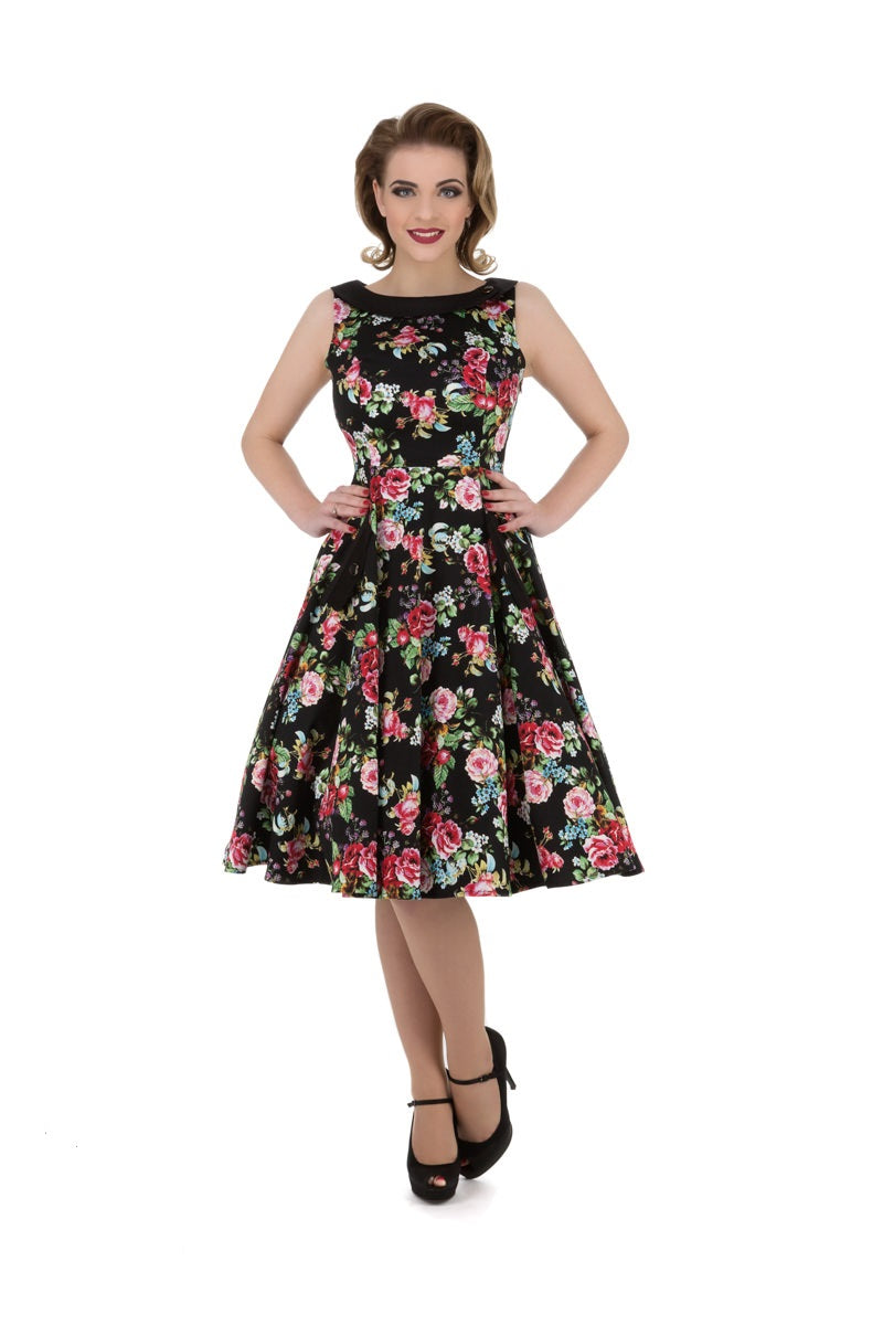 9896 Black Red Floral Swing Dress