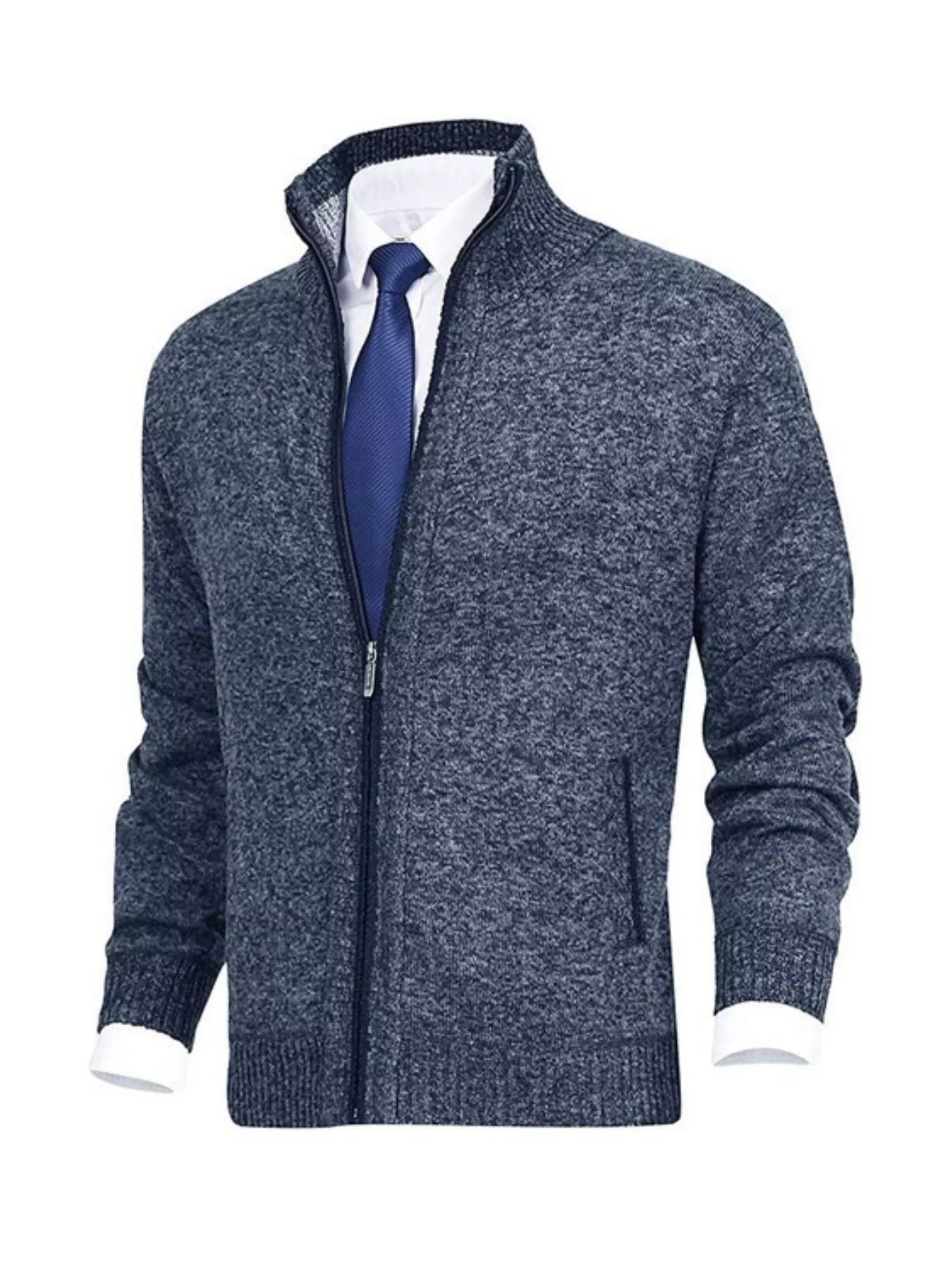 Men's Plus Size Zip Up Ribbed Hem Cardigan