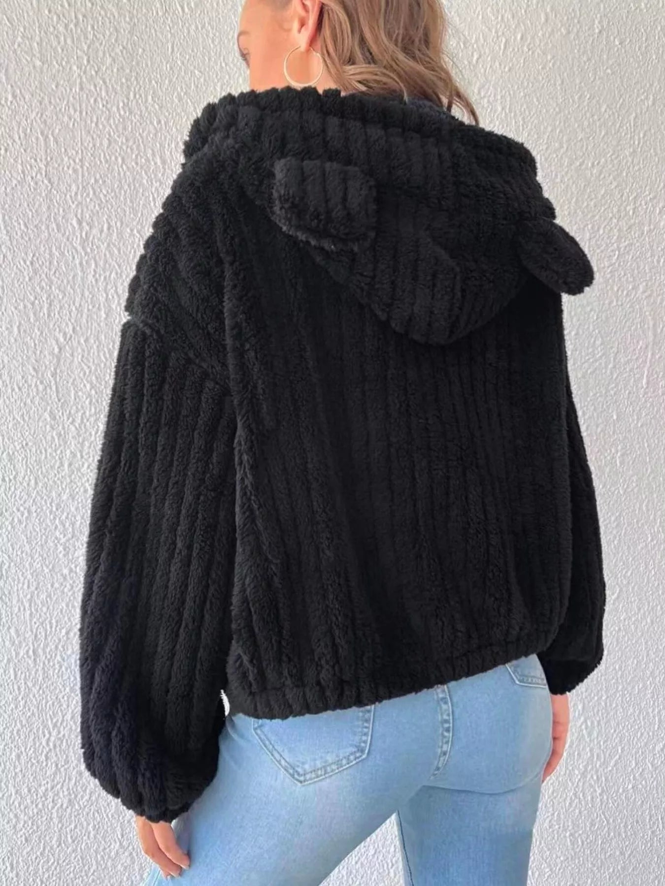 Teddy Bear Ear Hooded Fleece Outerwear