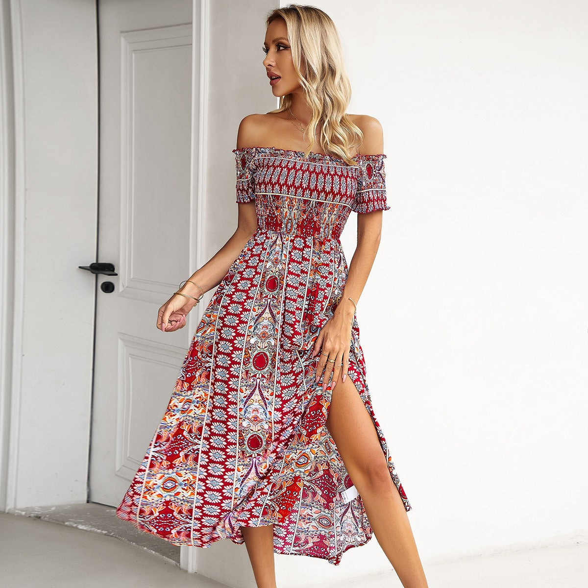 Spring/Summer One Shoulder Bohemian Split hem Dress