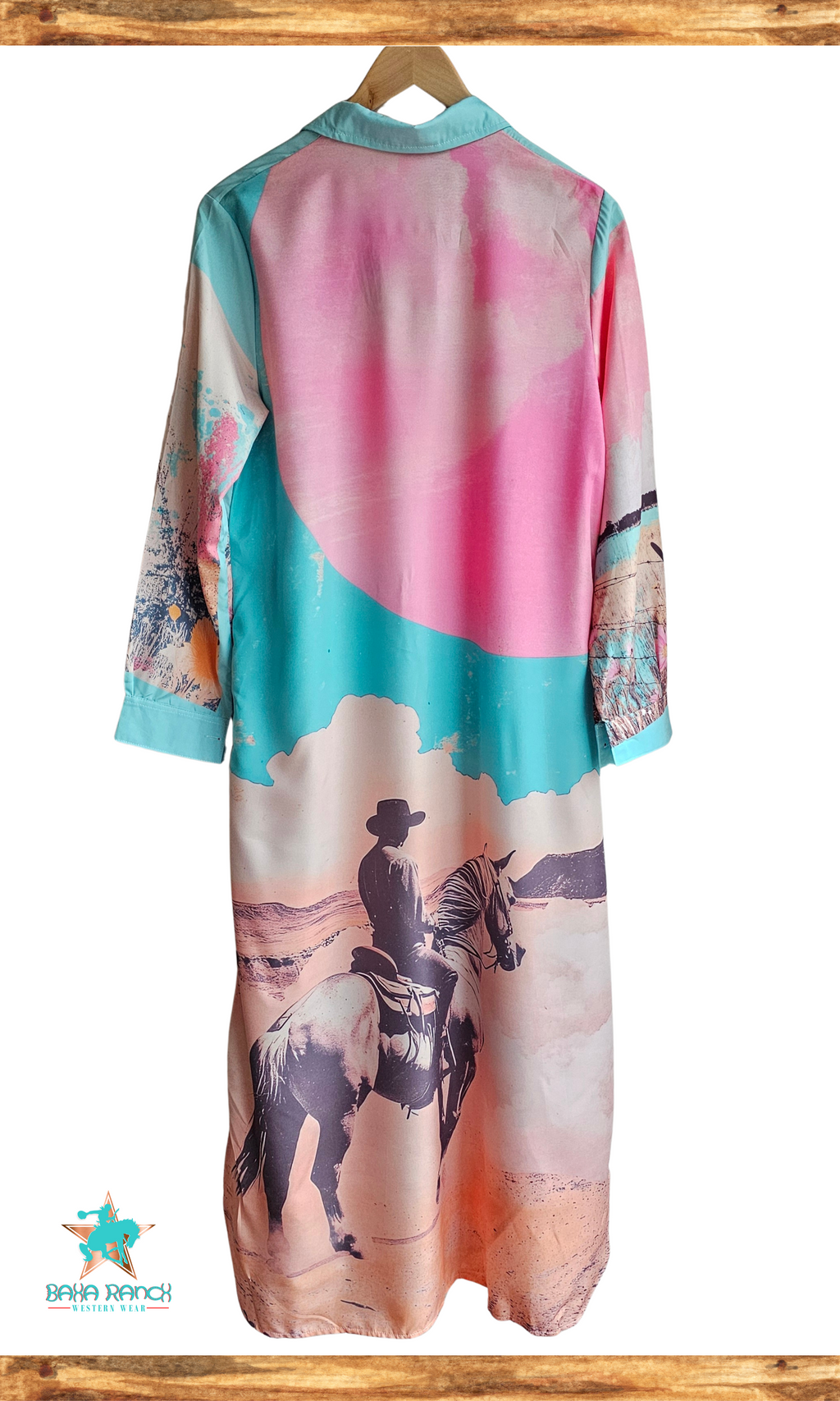 Baha Ranch Retro Pop Western Button Up Shirt Dress Duster