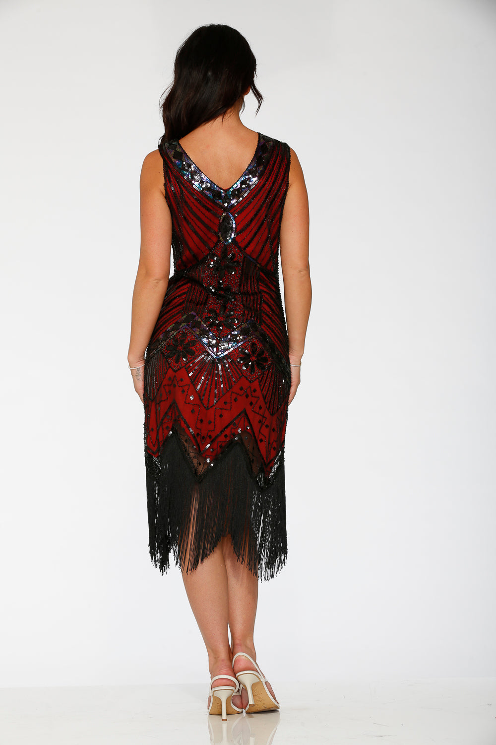 C6170 Black Red Flapper Dress