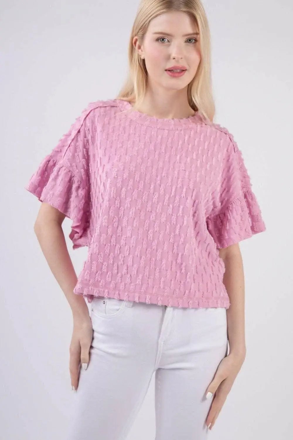 Trendsi TIKTOK - Chic Textured Ruffle Sleeve Top by VERY J