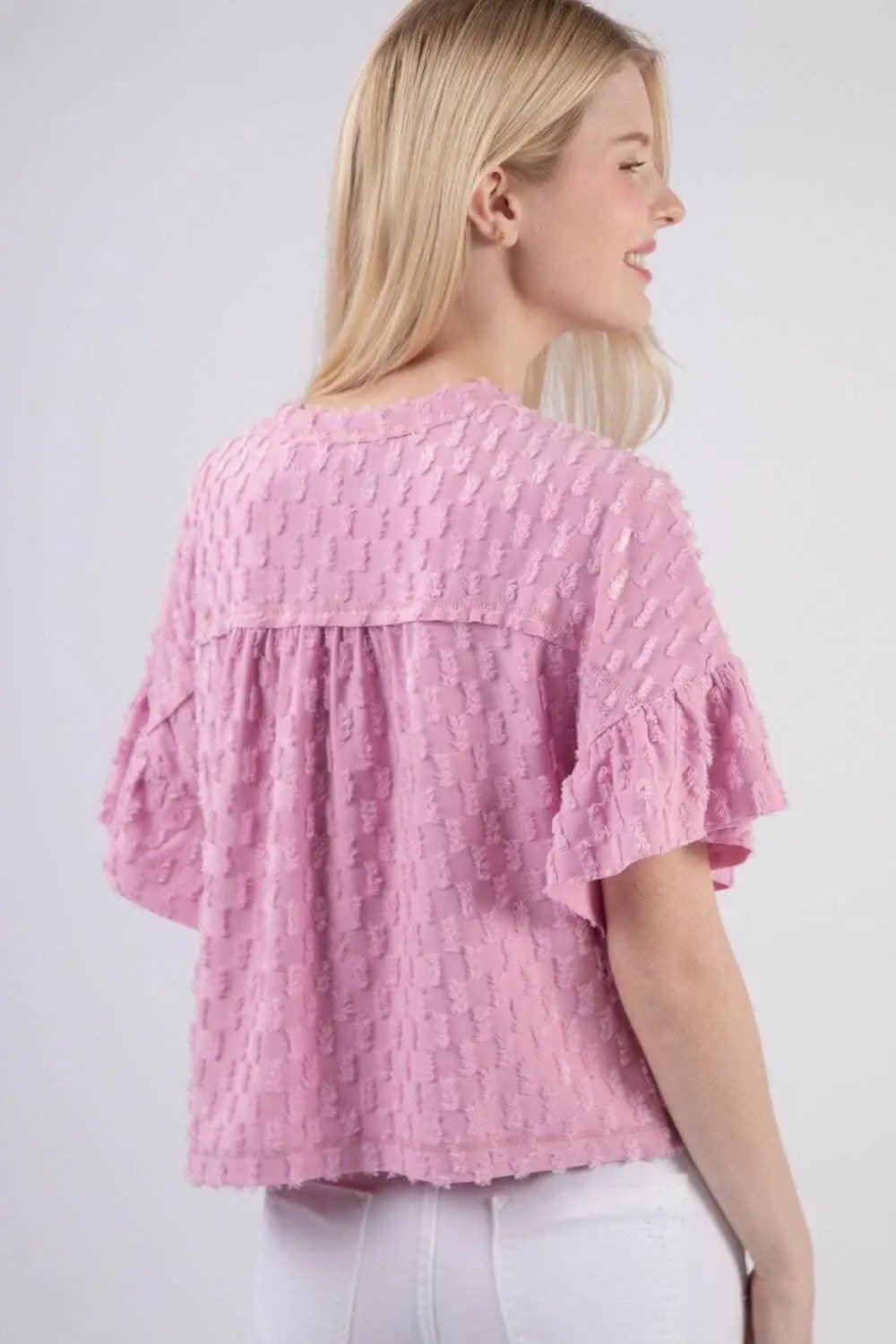 Trendsi TIKTOK - Chic Textured Ruffle Sleeve Top by VERY J