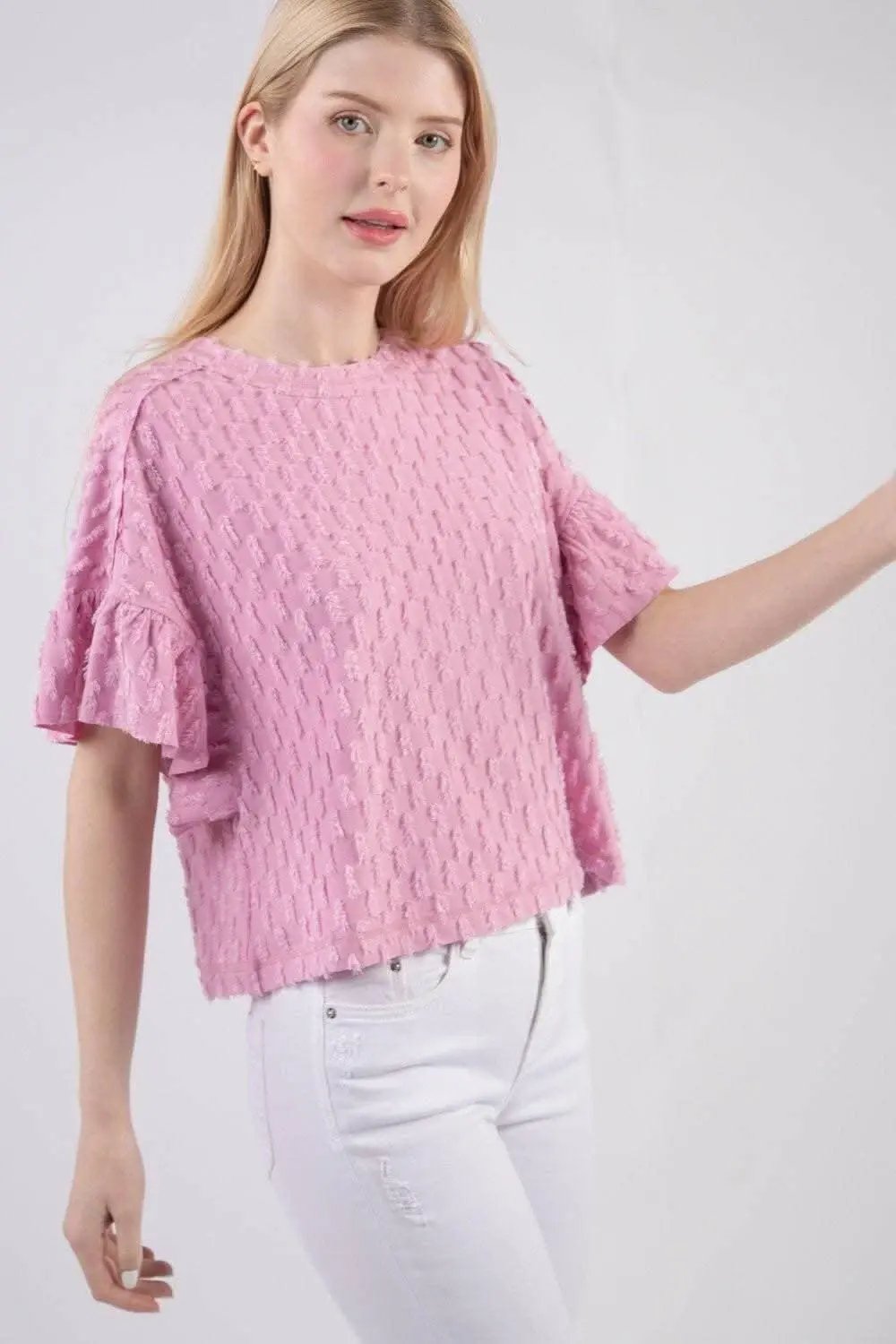 Trendsi TIKTOK - Chic Textured Ruffle Sleeve Top by VERY J