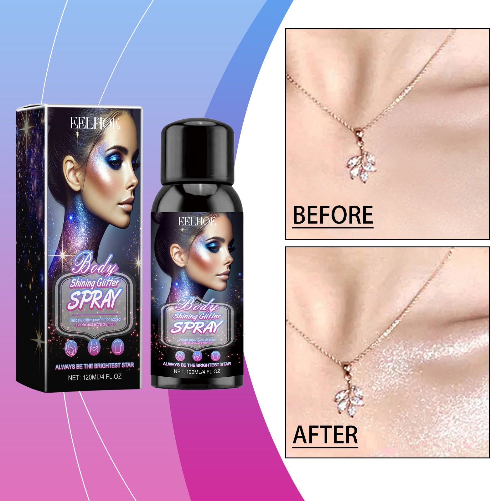 Brightening Glitter Spray, Glitter Highlight Spray Natural Stereo Long-Lasting Brightening Glitter