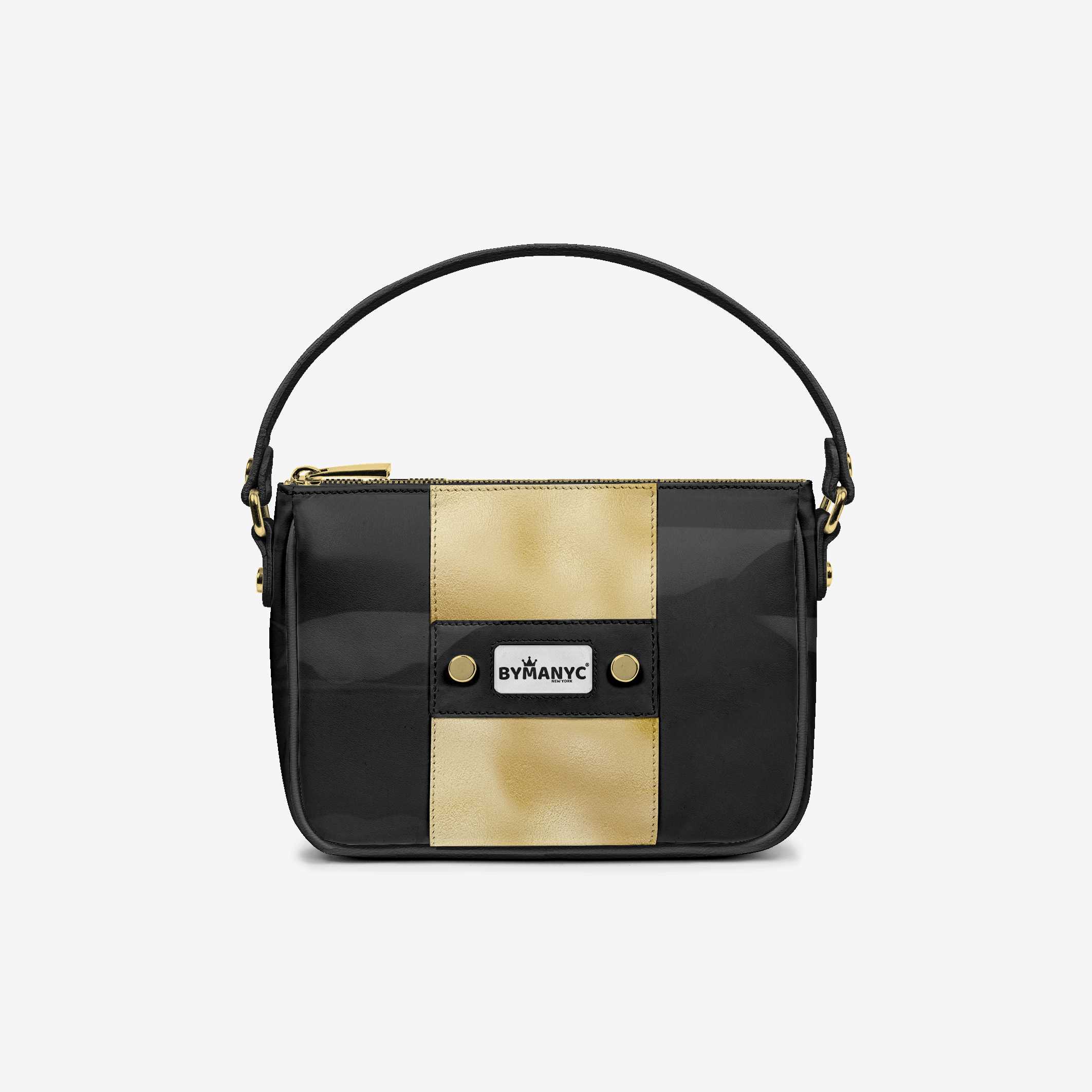 Handbag BYMANYC ® New York – Couture Vegan Vertical Band in Black & Gold Luxe