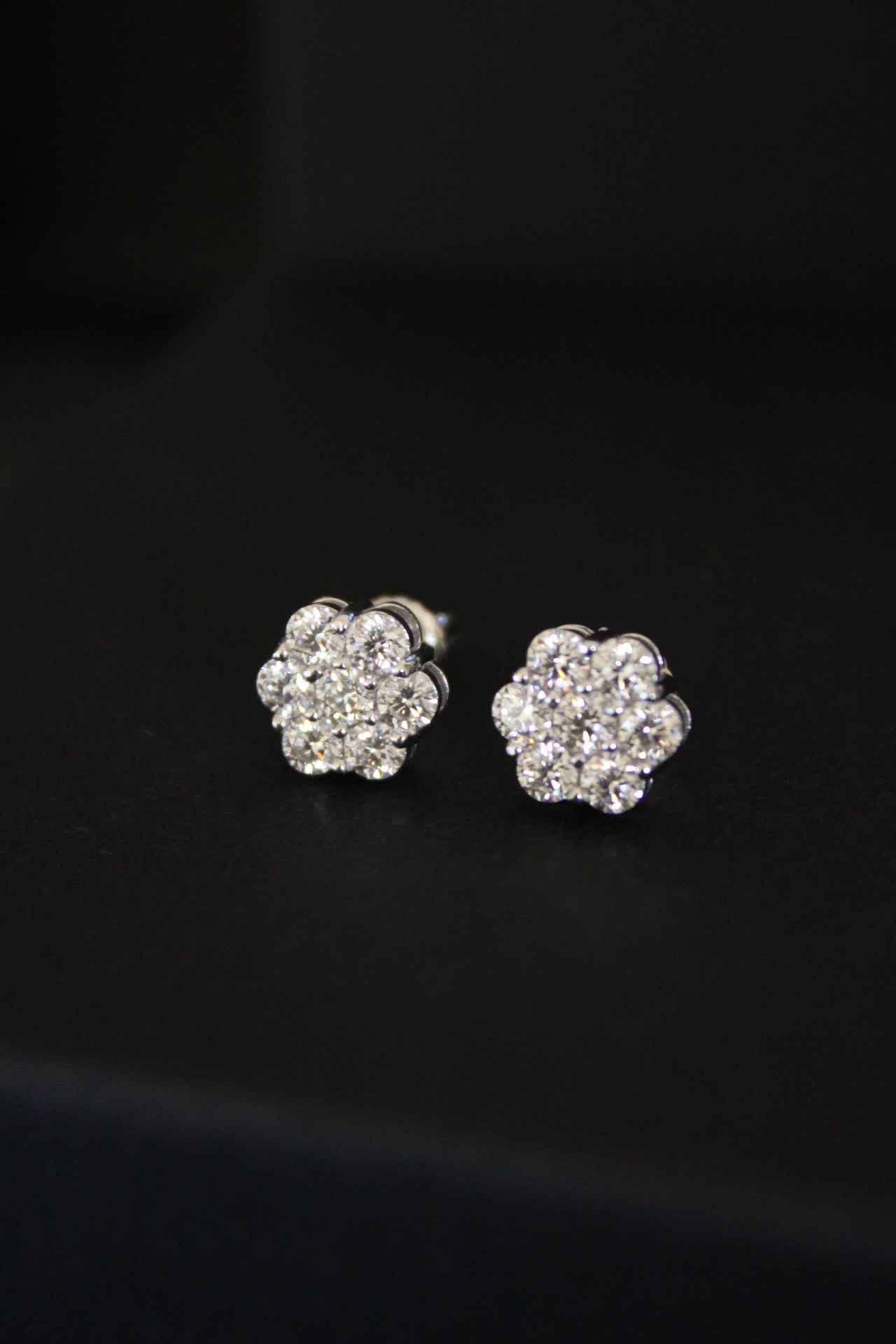 Moissanite Flower Cluster Earrings in Silver