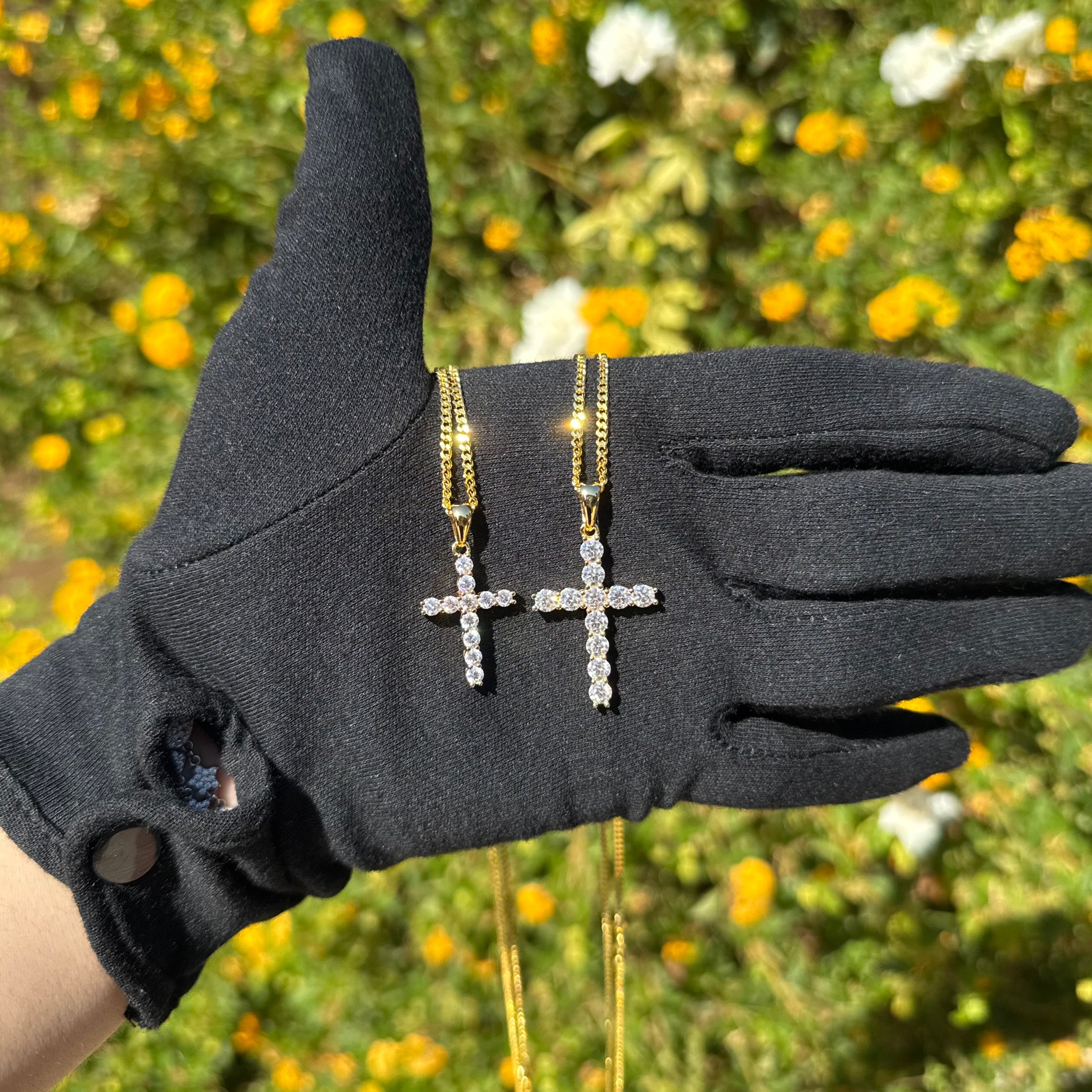 Moissanite Cross Pendant with Necklace in Yellow Gold