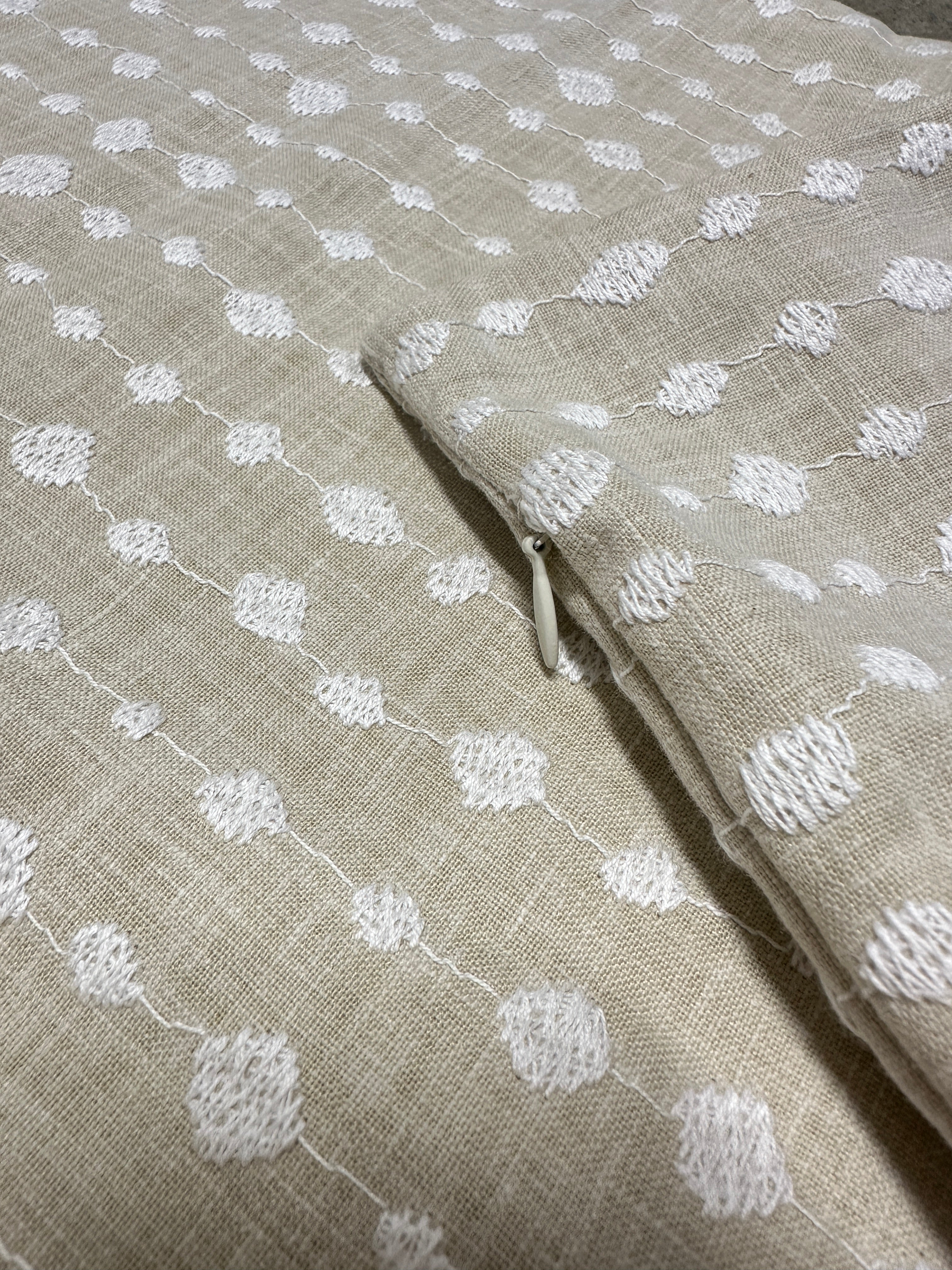 Embroidered Linen Pillow Cover - Beige