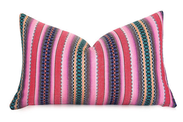 LIMITED 003 - Peruvian Stripe Pillow Cover - Pink and Green