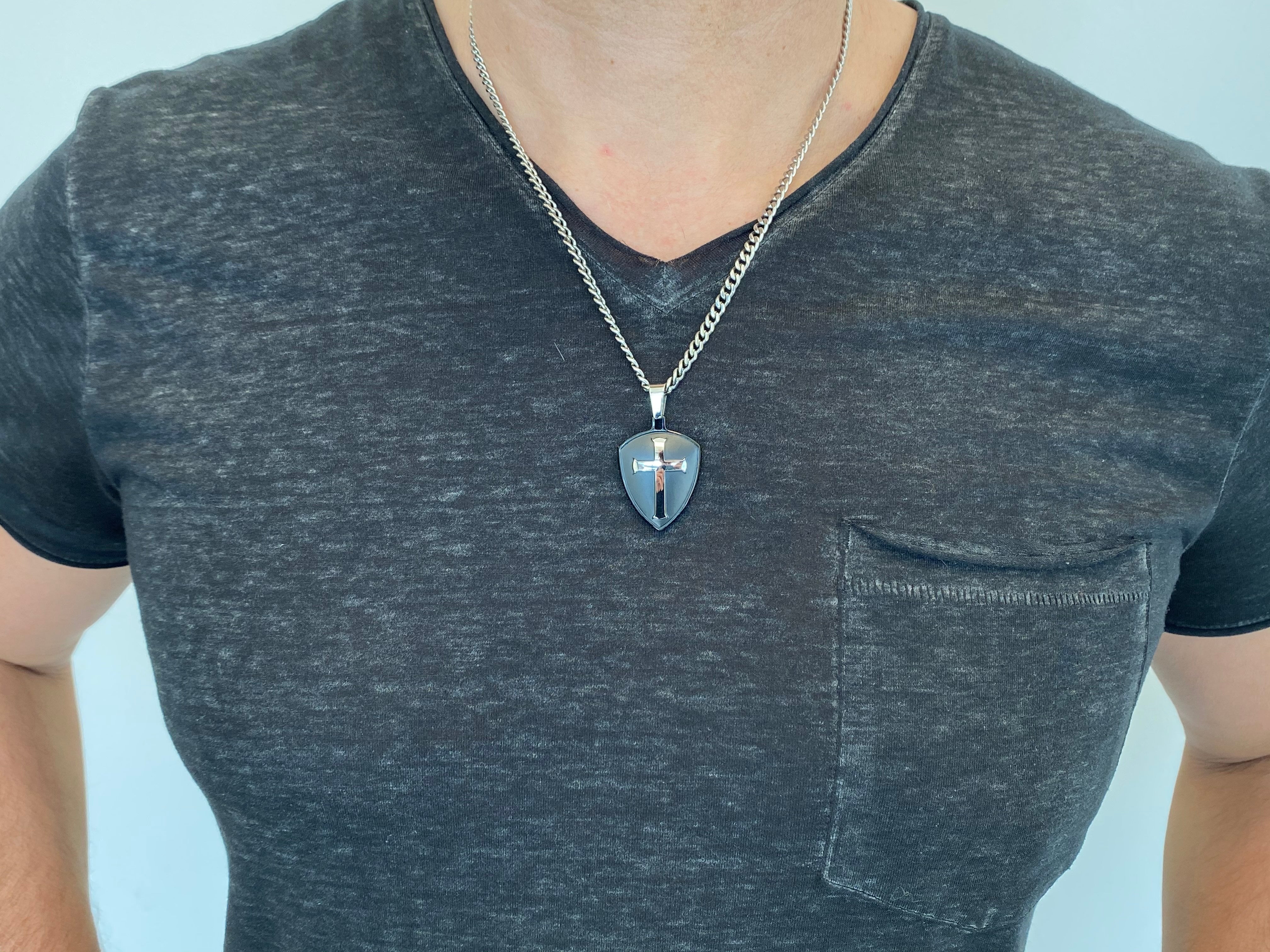 Black R2 Shield Cross Necklace