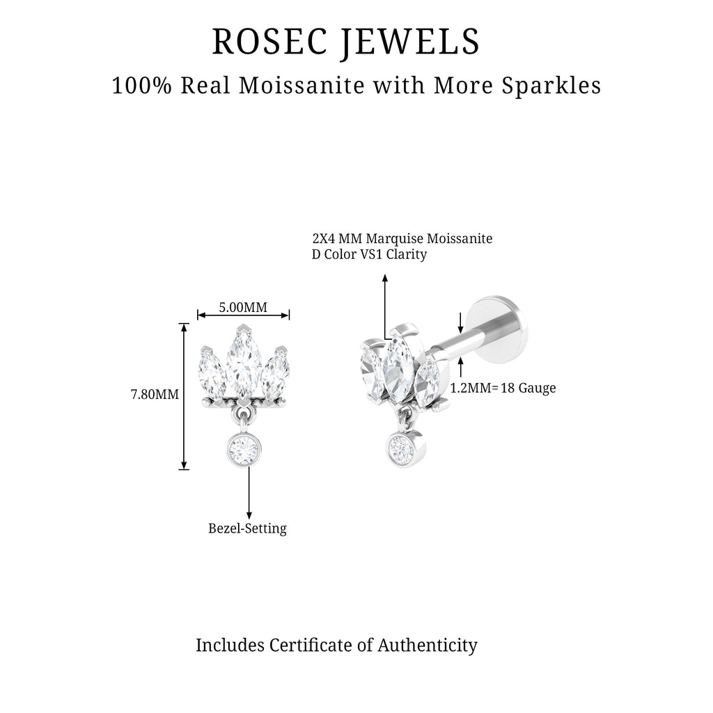 1/4 CT Marquise Moissanite Stud Drop Earring for Helix Piercing