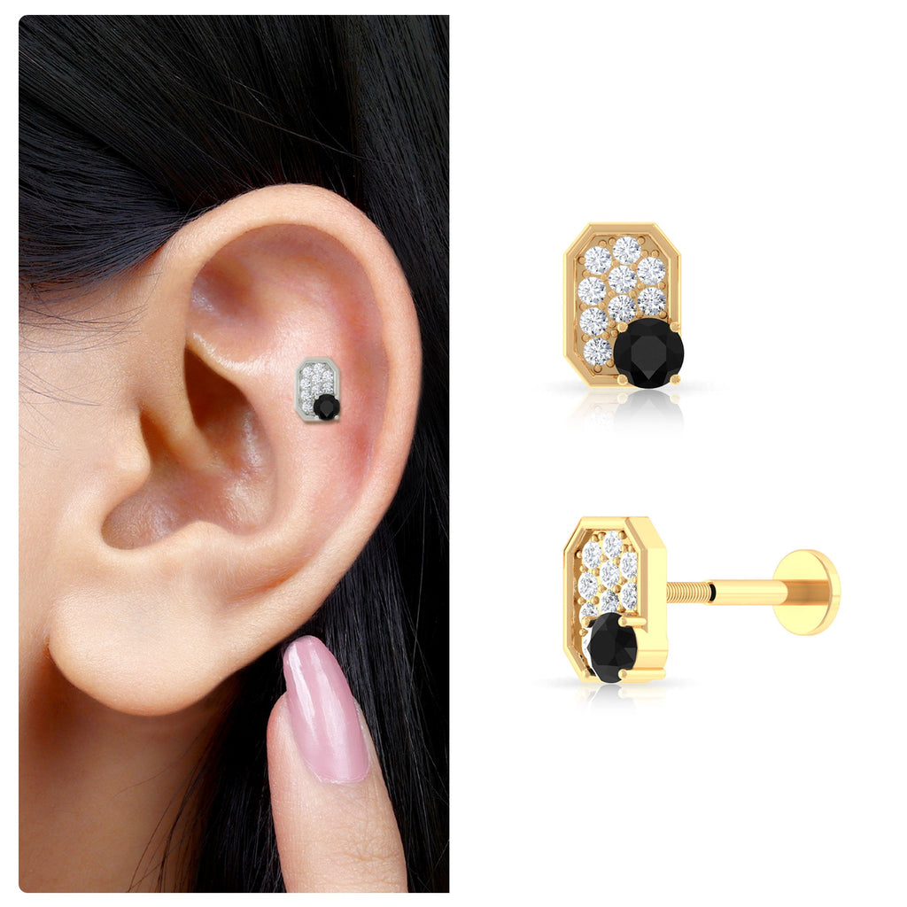 1/4 CT Black Onyx and Moissanite Octagon Cartilage Earring