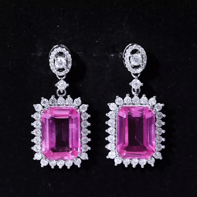 10X14 MM Lab Grown Pink Sapphire Statement Earrings
