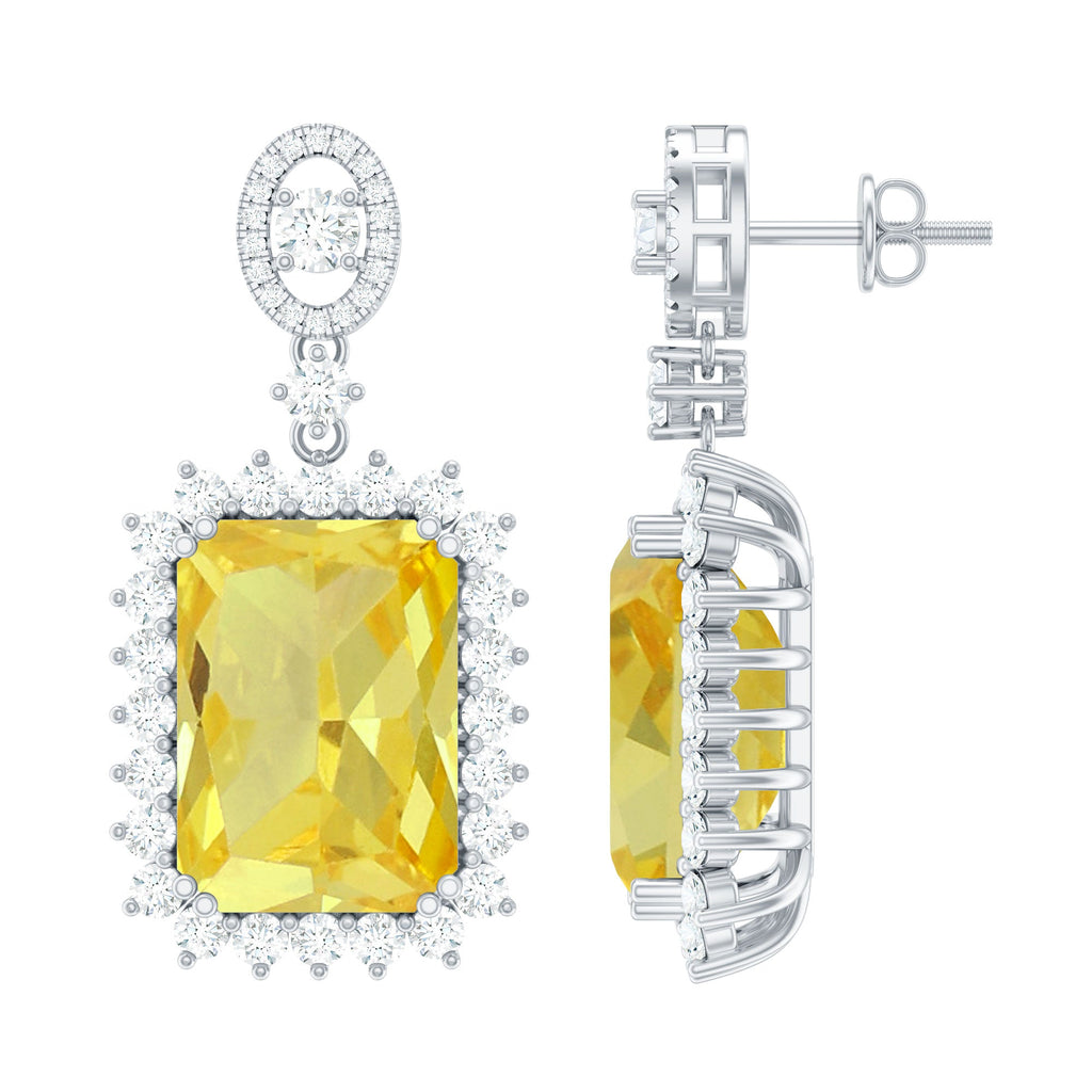 10X14 MM Lab Grown Yellow Sapphire Emerald Cut Earrings in Silver