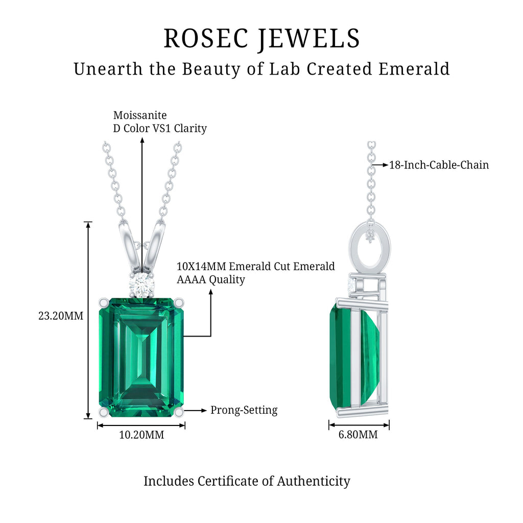 10X14MM Lab Grown Emerald Solitaire Necklace with Chain