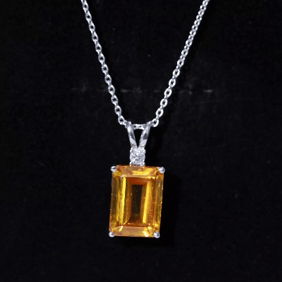 10X14 MM Lab Grown Yellow Sapphire Silver Emerald Cut Necklace With Chain