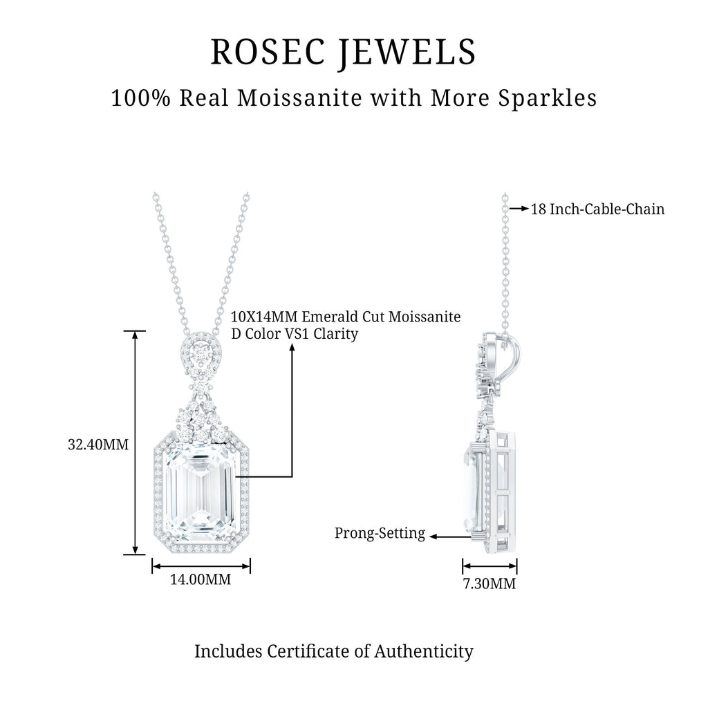 10X14 MM Emerald Cut Moissanite Wedding Necklace With Silver Chain