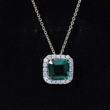 10 MM Lab Created Emerald Statement Necklace with Moissanite Halo