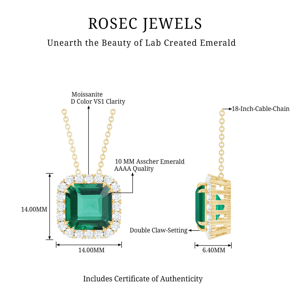 10 MM Lab Created Emerald Statement Necklace with Moissanite Halo