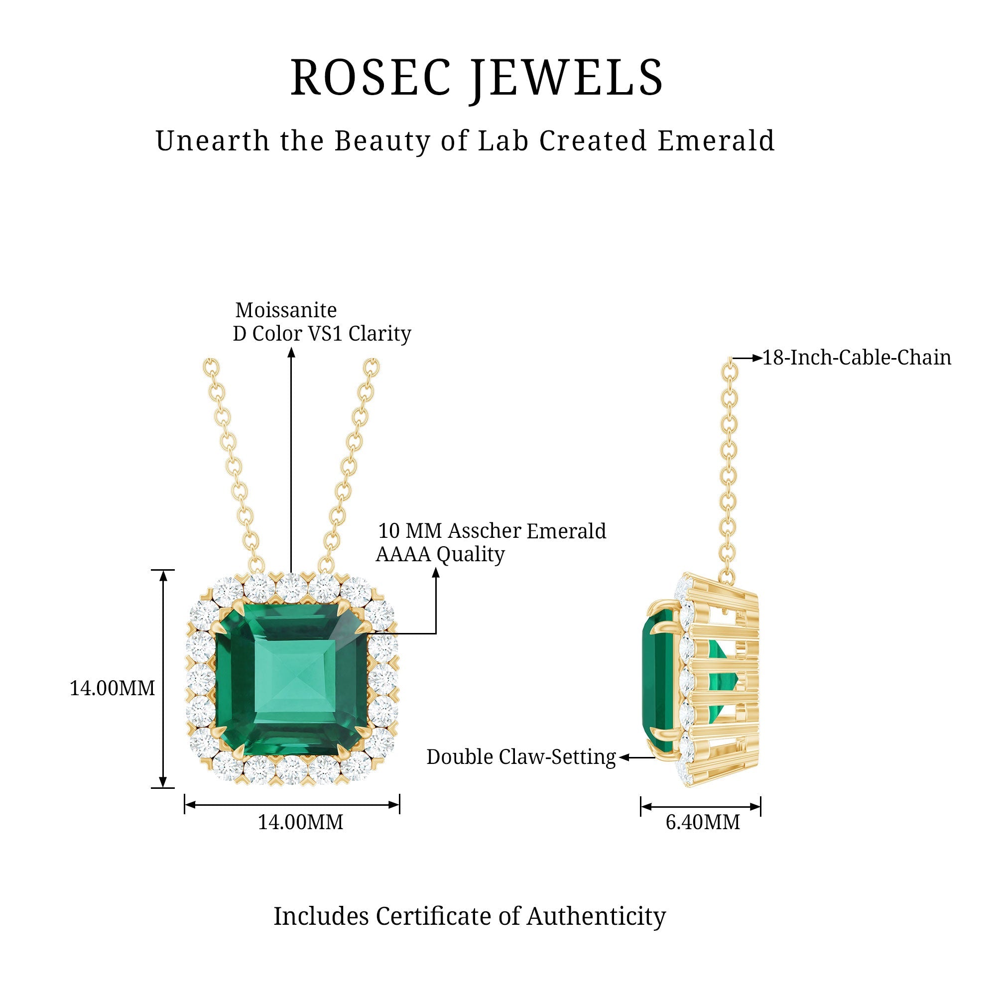 10 MM Lab Created Emerald Statement Necklace with Moissanite Halo