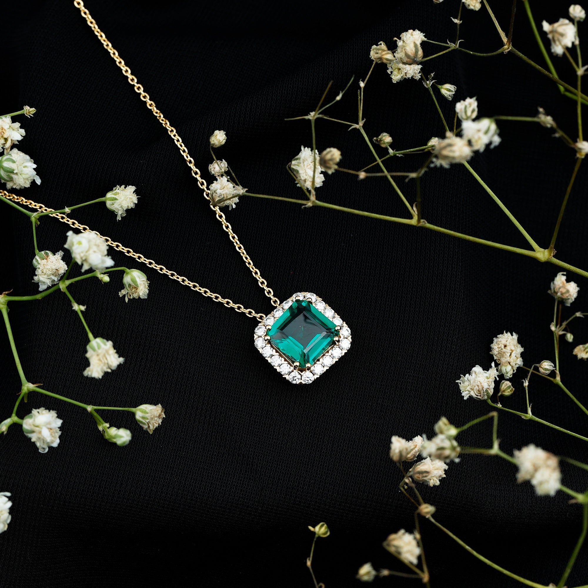10 MM Lab Created Emerald Statement Necklace with Moissanite Halo