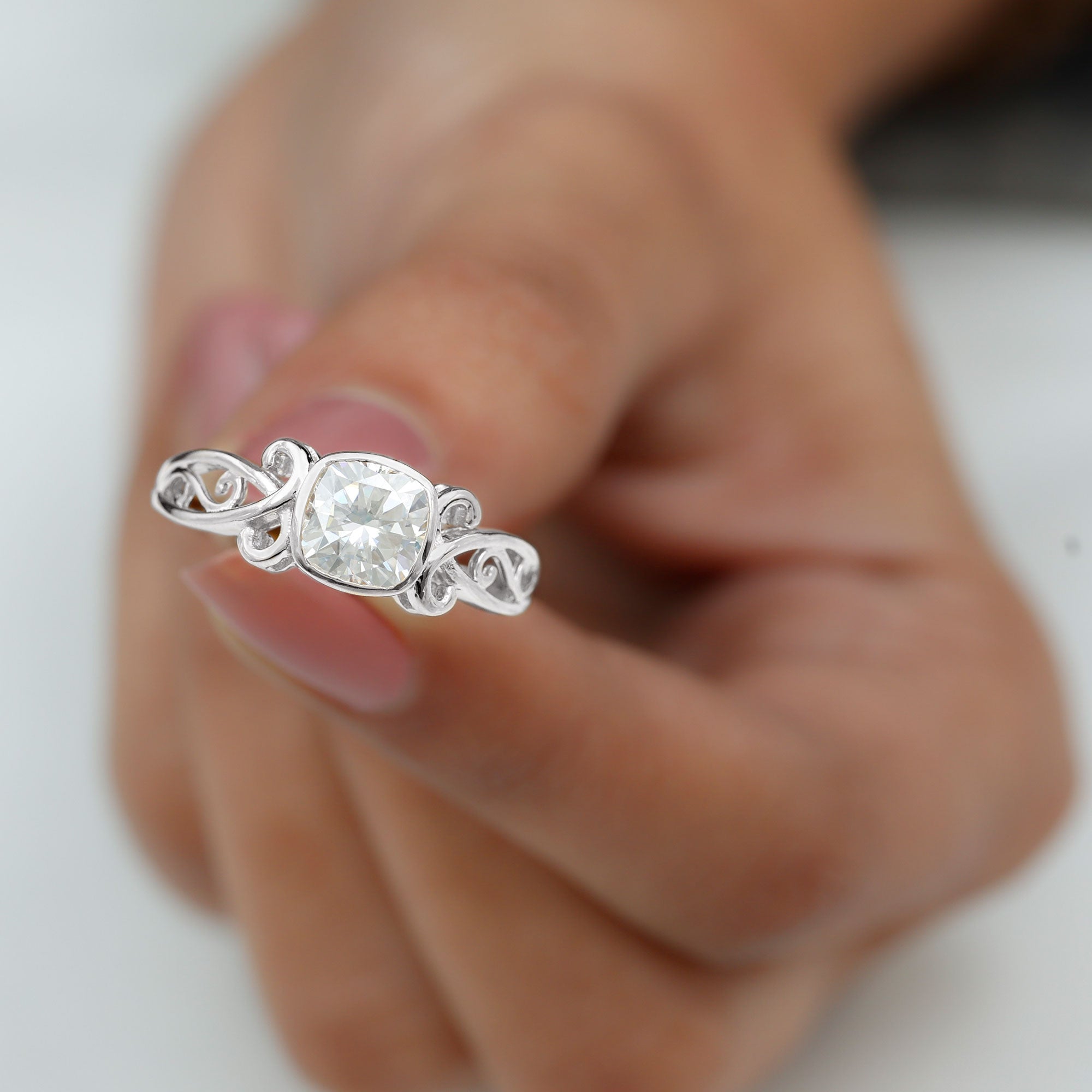 1 Carat Lab Grown Diamond Cushion Engagement Ring