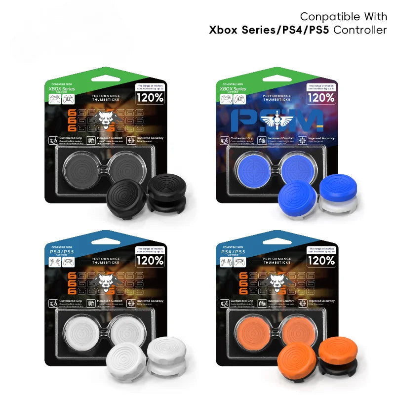 2-Pack Thumb Stick Grips with High/Low Caps for PS4/PS5/Xbox Controller Hand Grip Extenders