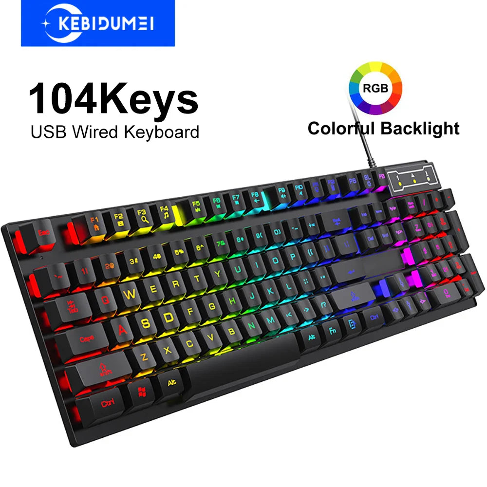104 Keys Wired Keyboard RGB Colorful Gaming Keyboard