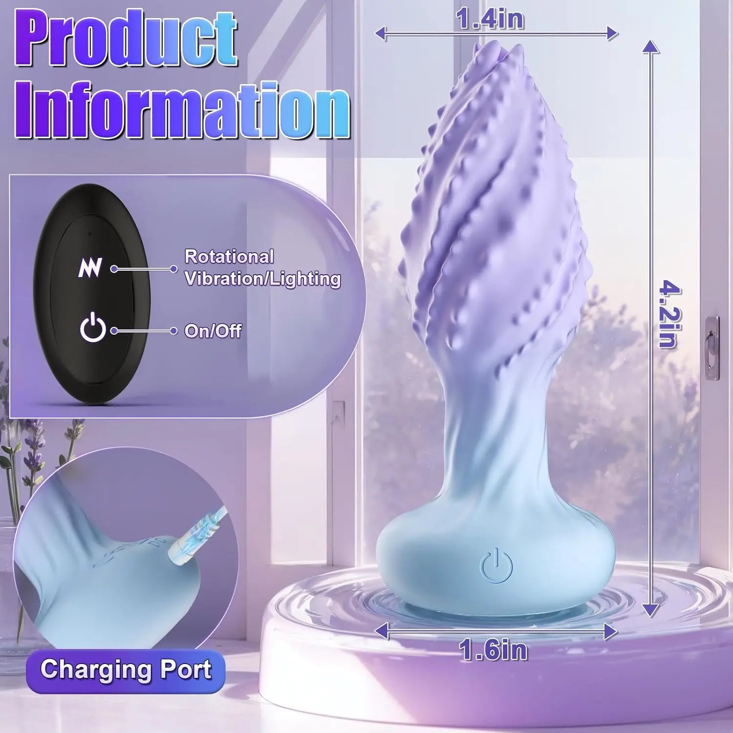 360° Rotating Anal Plug Vibrator with LED Light & Remote