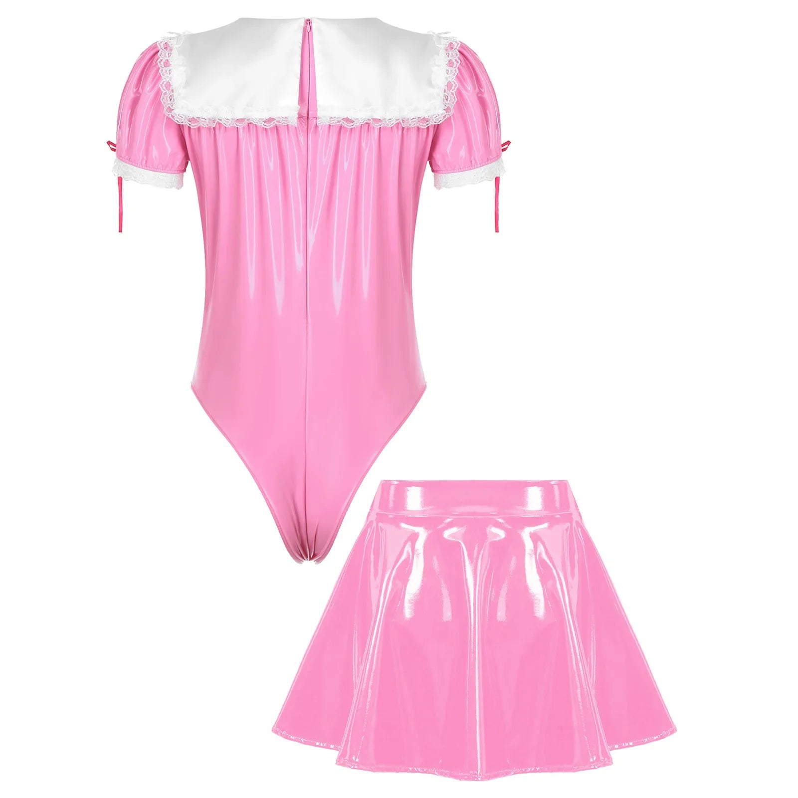 Pink Patent Sissy Maid Suit with Flared Skirt