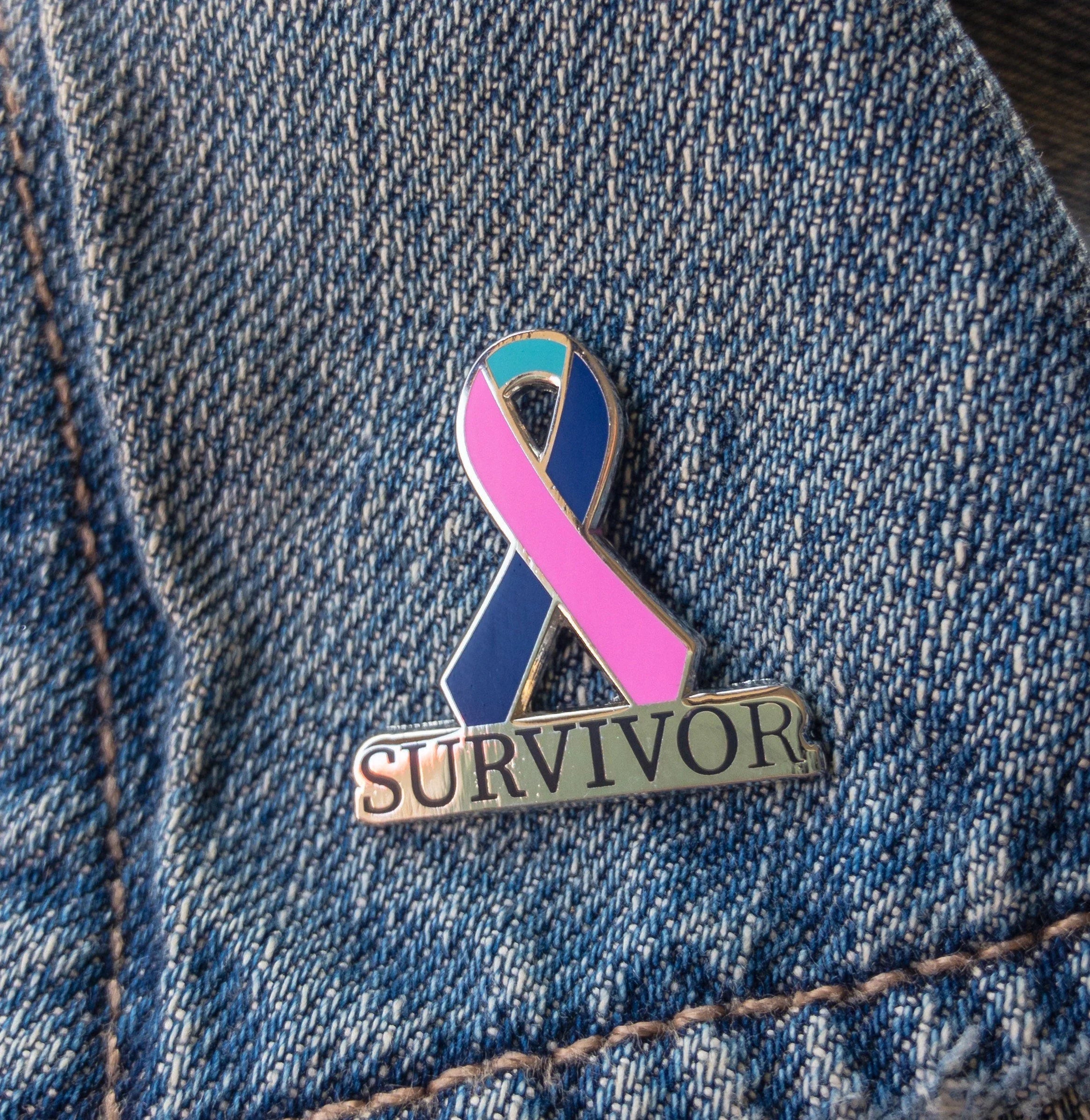 1-inch Thyroid Cancer Survivor Awareness Ribbon Enamel Pin – Pink • Teal • Blue