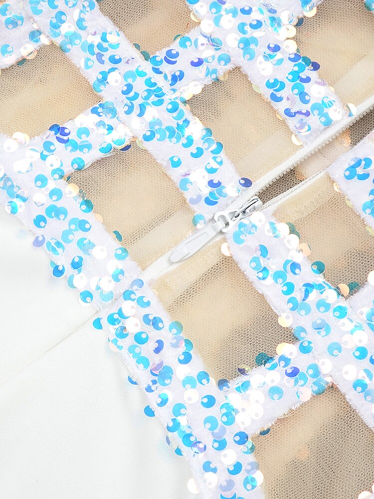 White Sequin Off-Shoulder Evening Gown For Women, Slim Fit, Midtown, BYMANYC New York.