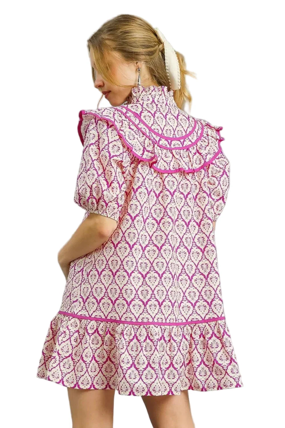 Ruffled Printed Puff Sleeve Mini Dress