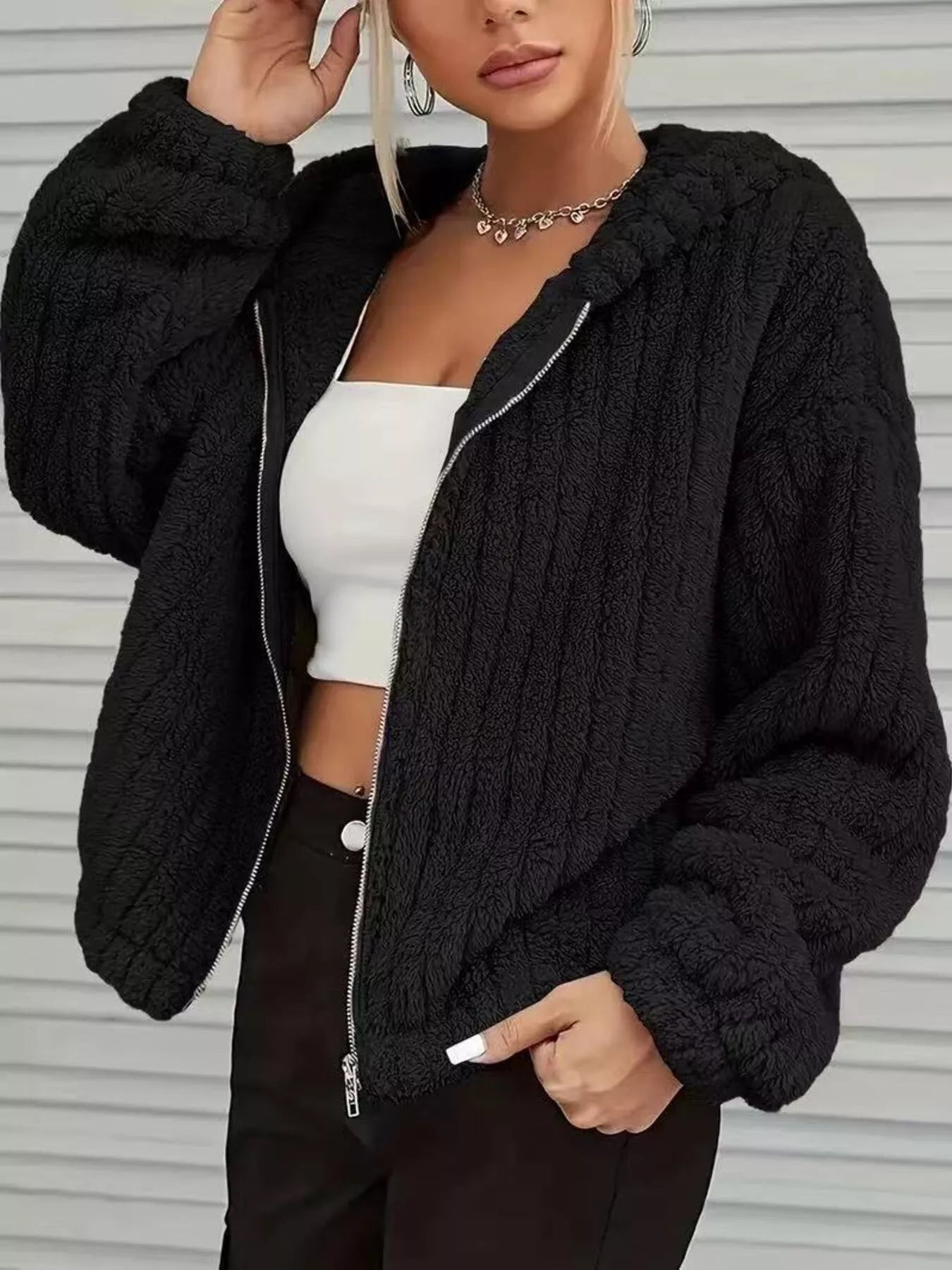 Teddy Bear Ear Hooded Fleece Outerwear