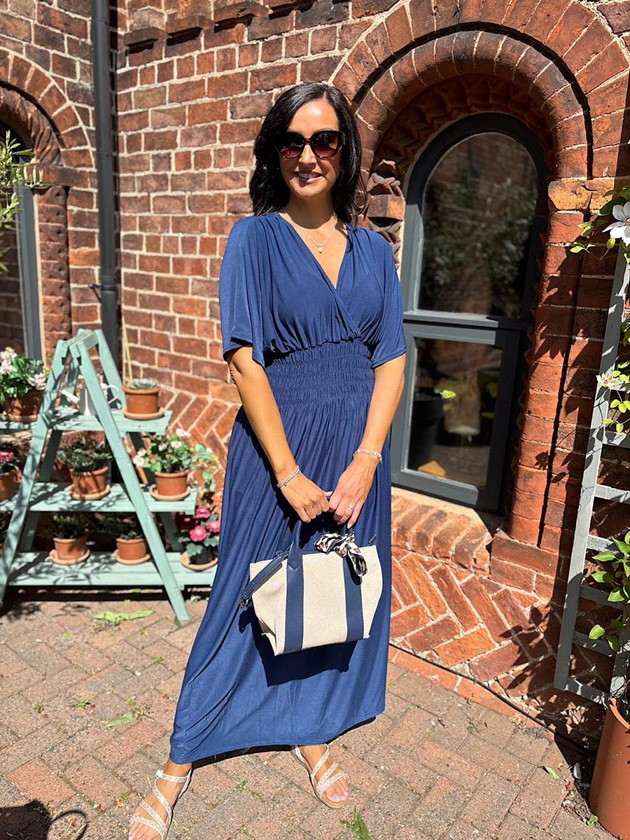 Aydan Bat-sleeved V-neck Slit Dress