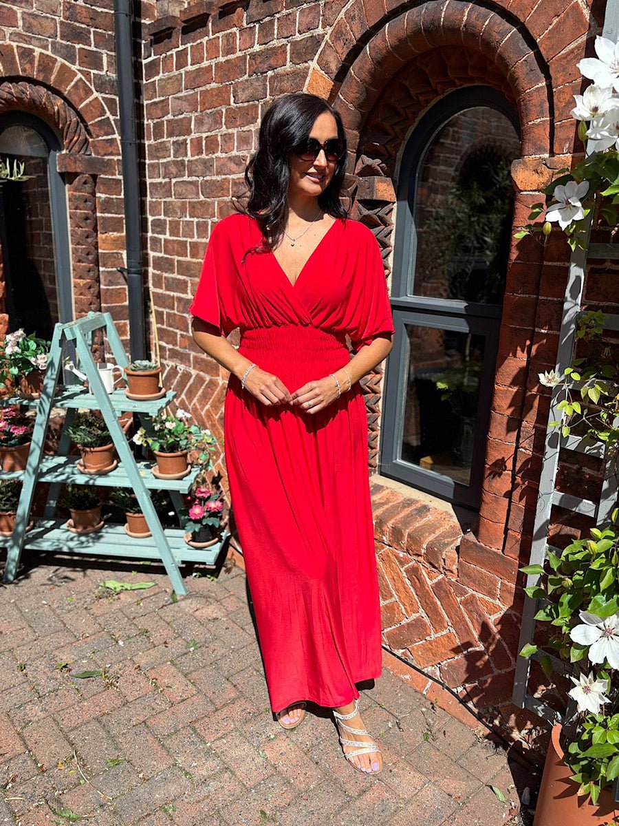 Aydan Bat-sleeved V-neck Slit Dress