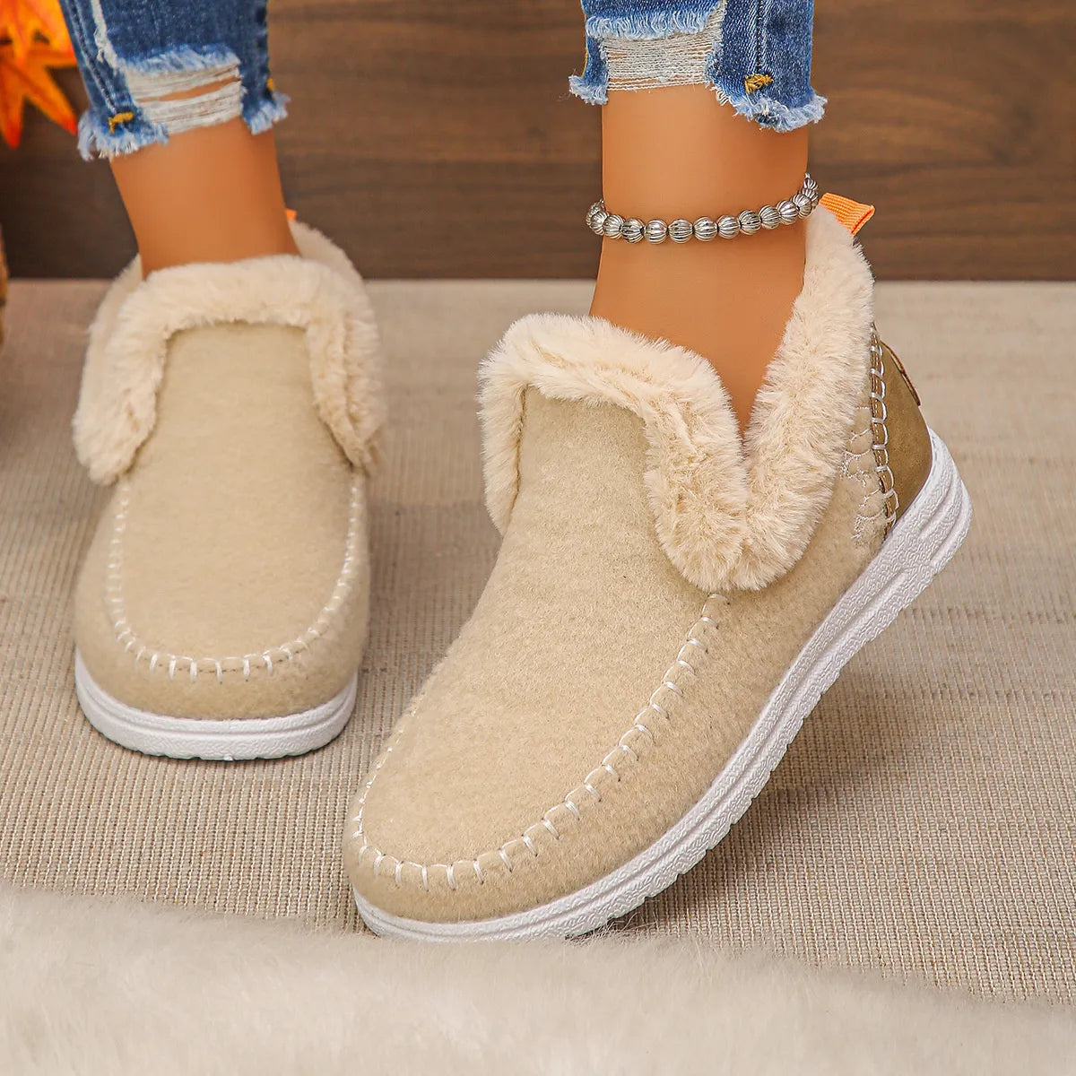 Round Toe Fleece-Lined Ankle Boots