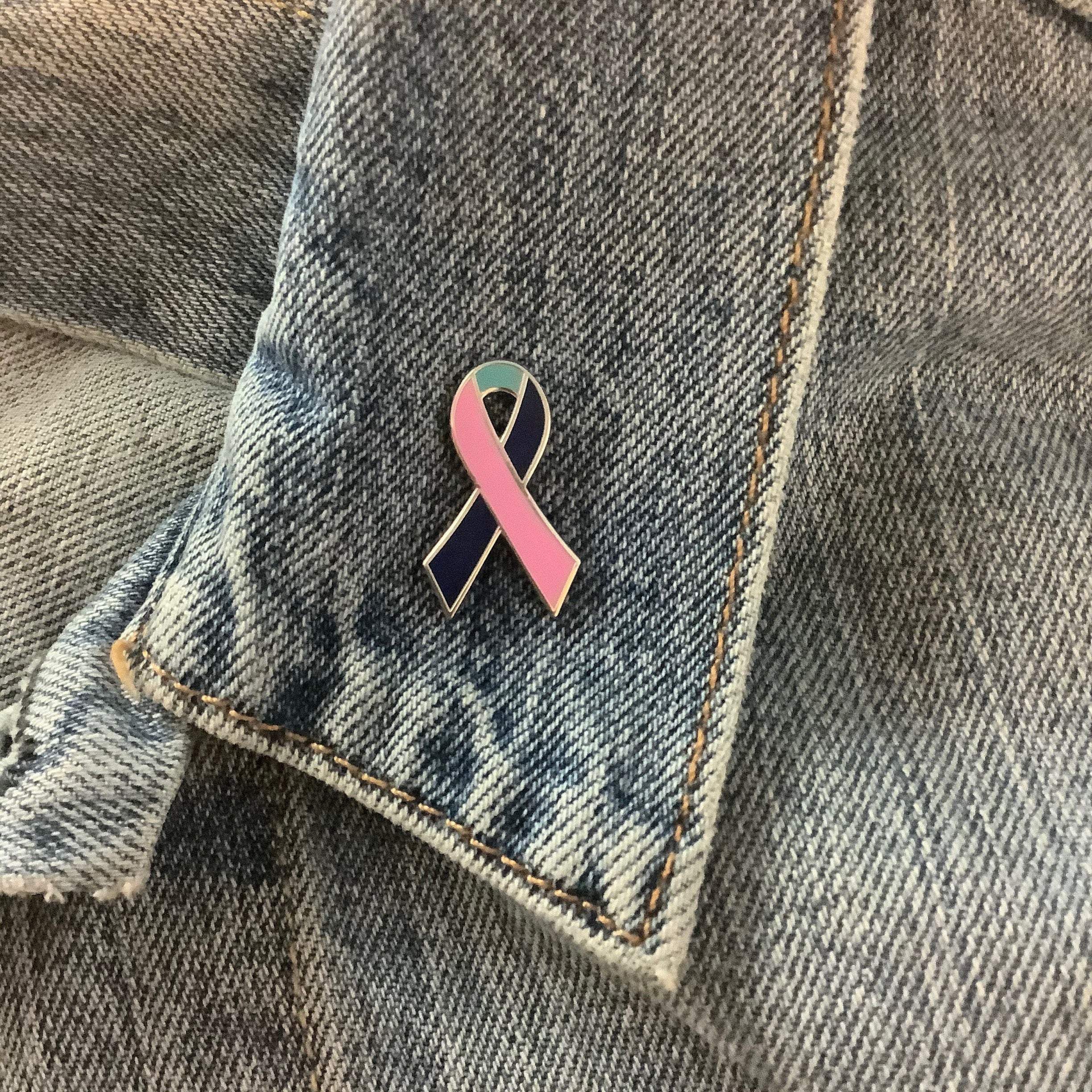 1-inch Thyroid Cancer Awareness Ribbon Pin – Pink • Teal • Blue