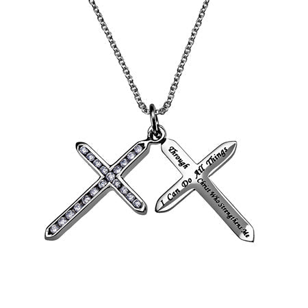 CZ Twin Cross Necklace