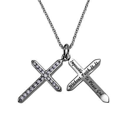 CZ Twin Cross Necklace