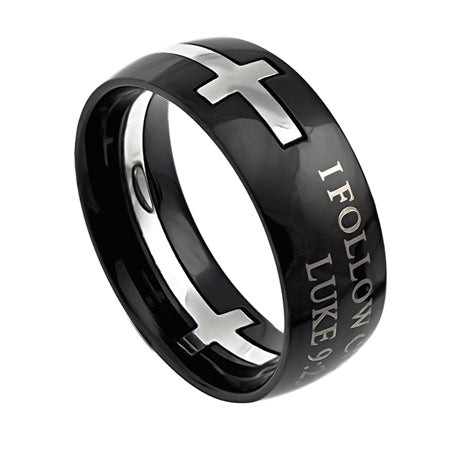 Black Square Double Cross Ring
