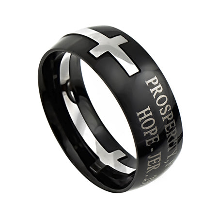 Black Square Double Cross Ring
