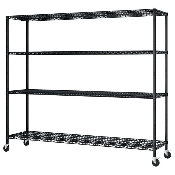 4-tier, adjustable shelf spacing, with adjustable feet and wheels, iron display stand, 160*60*165cm, powder-coated black