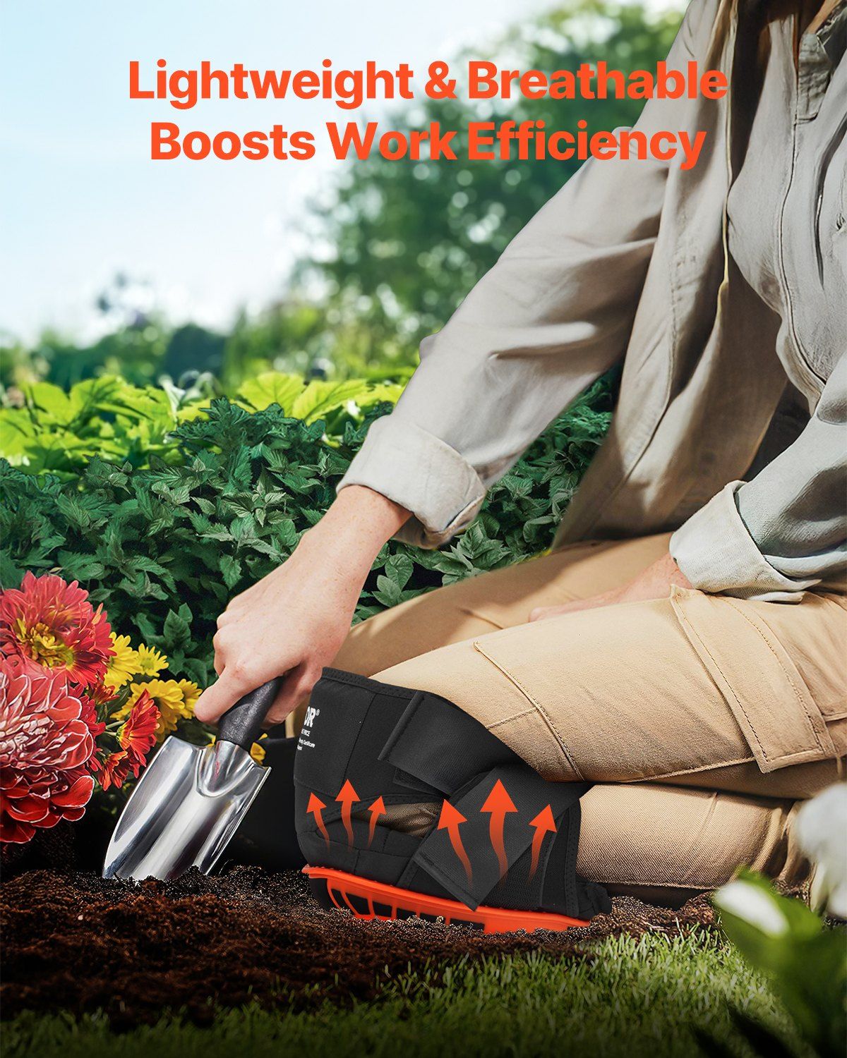 VEVOR Knee Pads for Work, Extended Heavy Duty Construction Knee Pads with 2 Extension Straps, Anti-Slip Foam Gel Knee Pads, Men & Women, for Gardening Flooring Roofing and Cleaning, Black and Orange