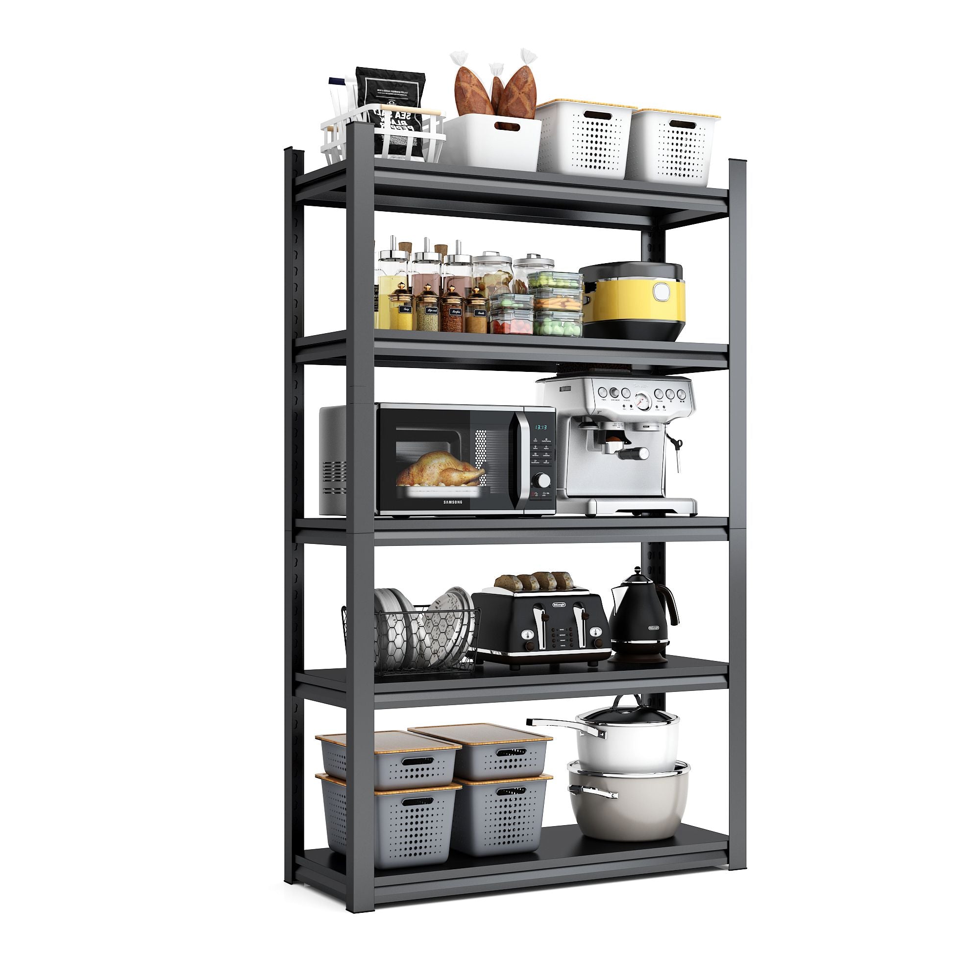 72"H 5 Tier Metal Shelves for Storage Garage Shelving 2000LBS Heavy Duty Storage Shelves Adjustable Garage Shelf Industrial Shelving Unit Storage Utility Rack,35.4"W*15.7"D*72"H,Black