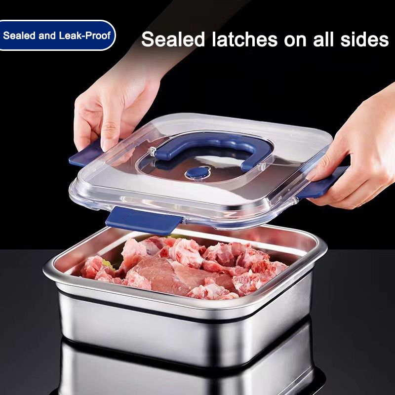 Yakimoto 2/4/6/8/10 PCS Extra-Large Stainless Steel Food Storage Containers With Blue Lids - Deep Design, Airtight Seal, Perfect For Refrigerator Organization, Meal Prep, Lunch Boxes & Kitchen Pantry