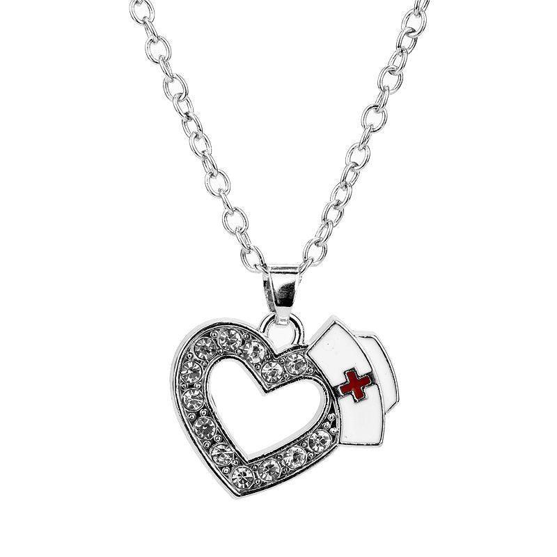 (Dedicated to our Nurses) Creative New Diamond Heart-shaped Nurse Hat Pendant Necklace